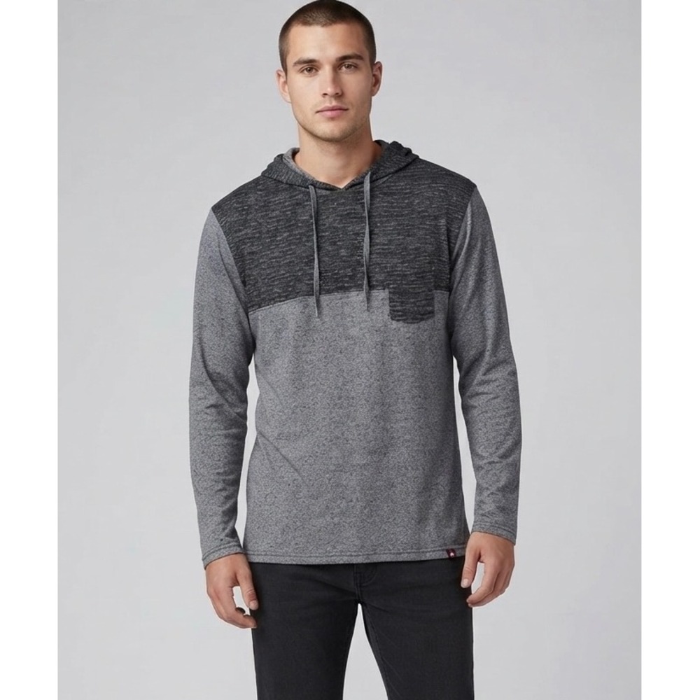 Airwalk Hooded Long Sleeve Tee Mens XL Grey Space Dye Colorblock Pocket Hoodie